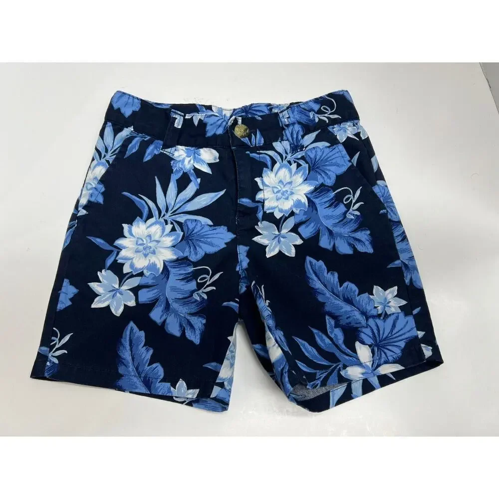 Janie and Jack Boy’s Blue Hawaiian Cotton Shorts Adjustable Waist Size 4